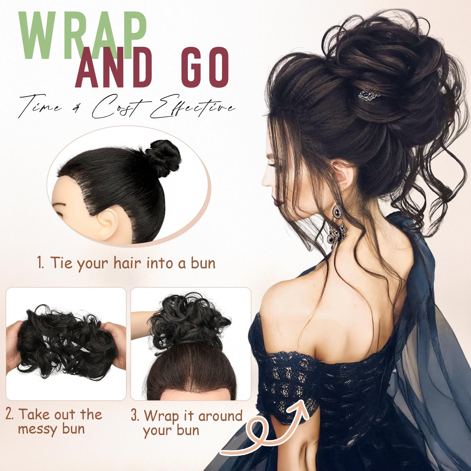Amazon.com : FeidyLong 2 PCS Messy Bun Hair Piece Wavy Curly  display picture 2