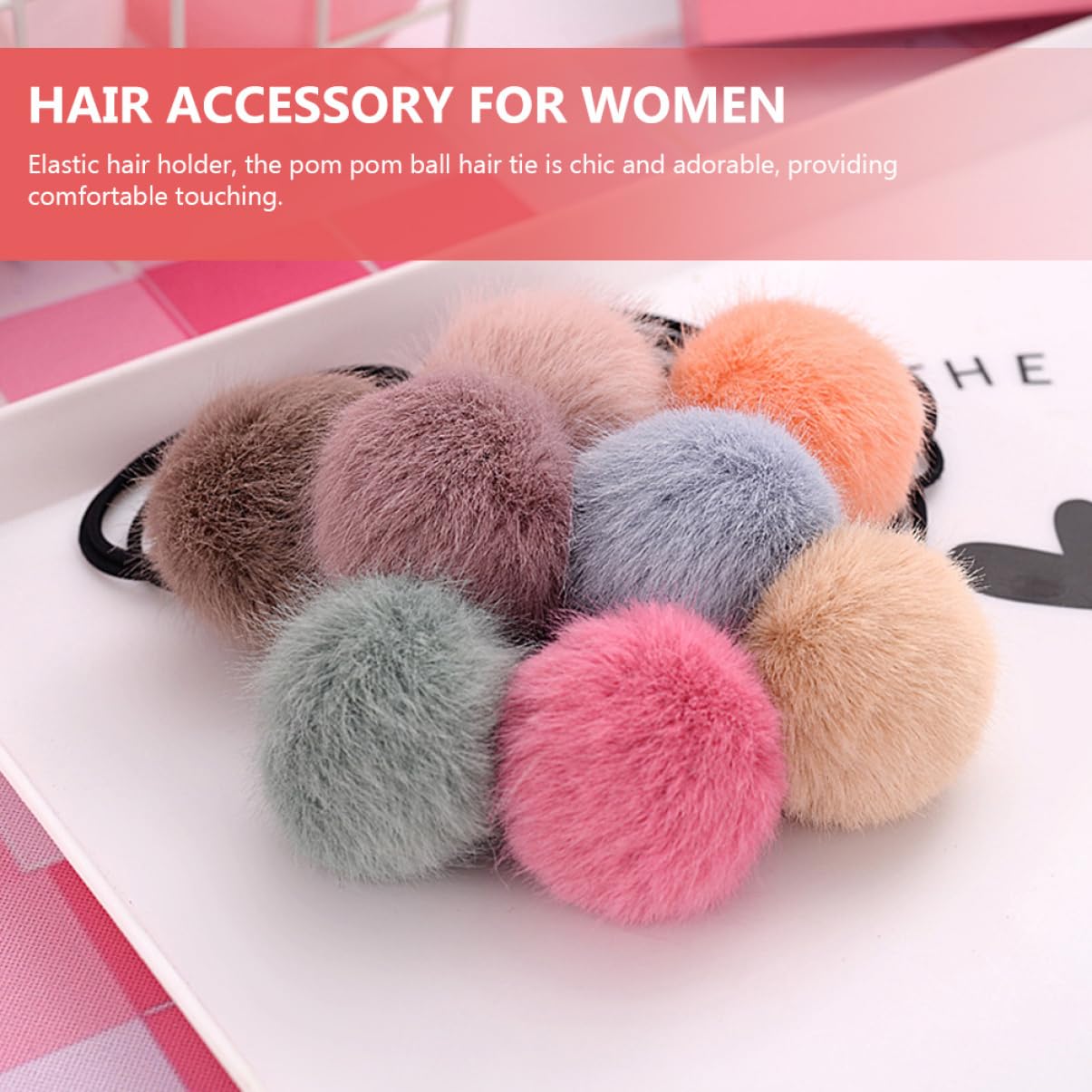 Beaupretty 60piezas Gomas De Pelo Elásticas Pompones De Peluche Para Niñas y Adultos Accesorios De Cabello Coloridos y Adorables