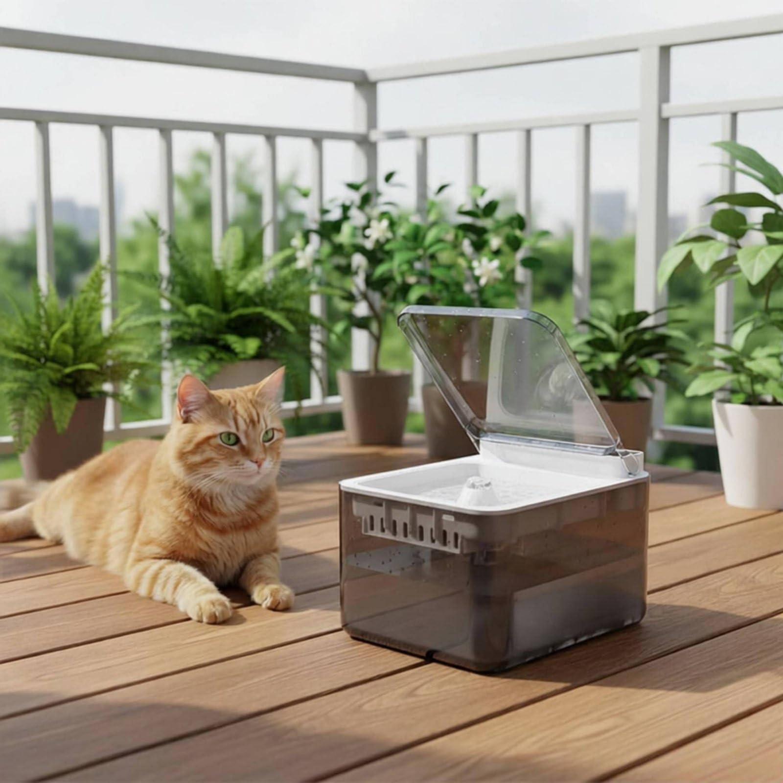 Automatischer Trinkbrunnen Katzenbrunnen Haustierbrunnen Wasserspender mit Gleichmäßigem Durchfluss Und Separaten Wasserzonen aus PC für Haushalt Büro Katzenpflege Geeignet, 5200 MAh