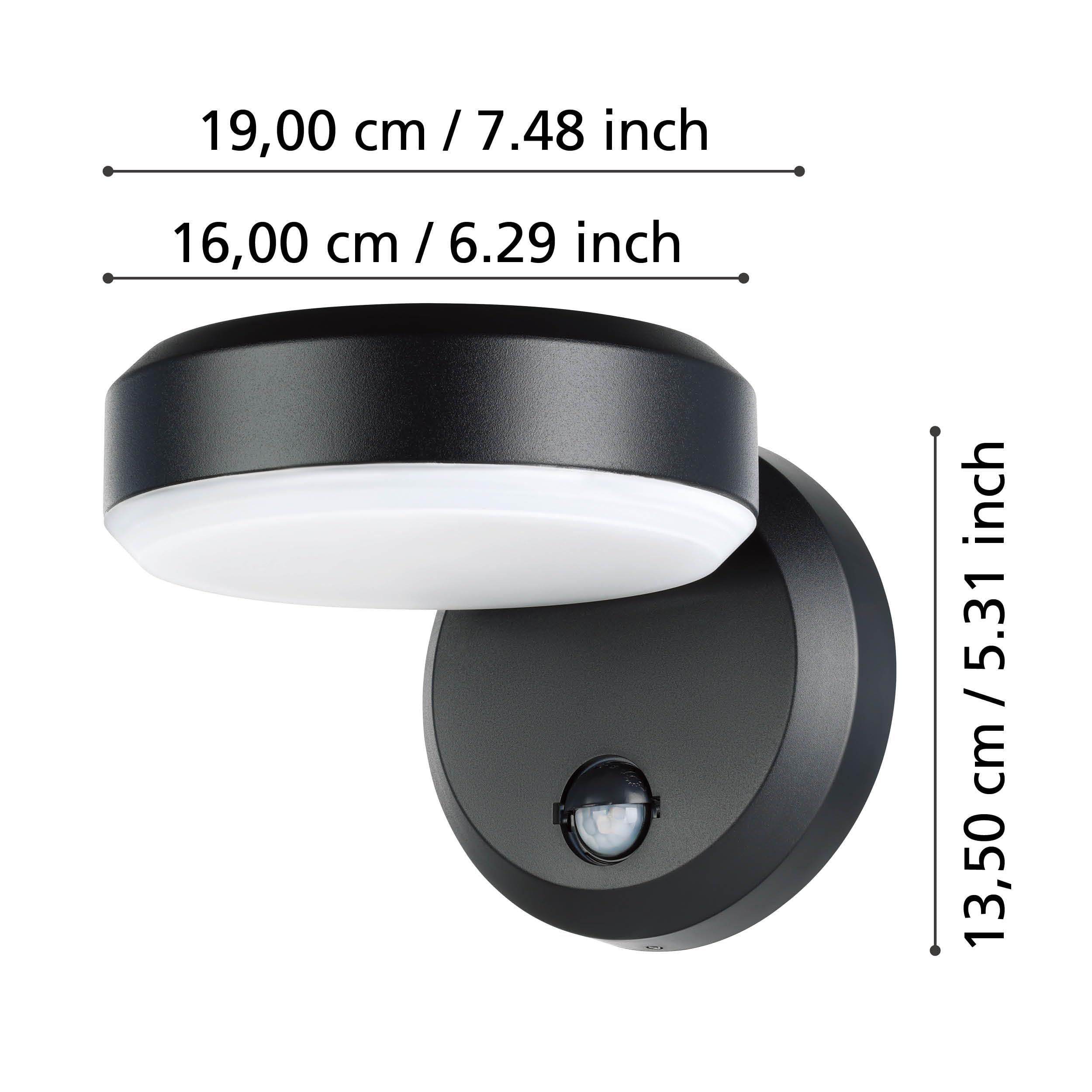 EGLO LED Fornaci Lámpara para pared de exteriores, iluminación exterior | con detector de movimiento y sensor crepuscular, metal en negro y plástico blanco, aplique blanco cálido, IP54