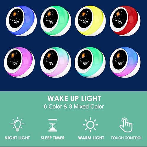 Miniatura 3 de I.CODE - Reloj despertador para niños con diseño de sol y luna, entrenador de sueño para niños, máquina de sonido para dormir, luz de despertar y