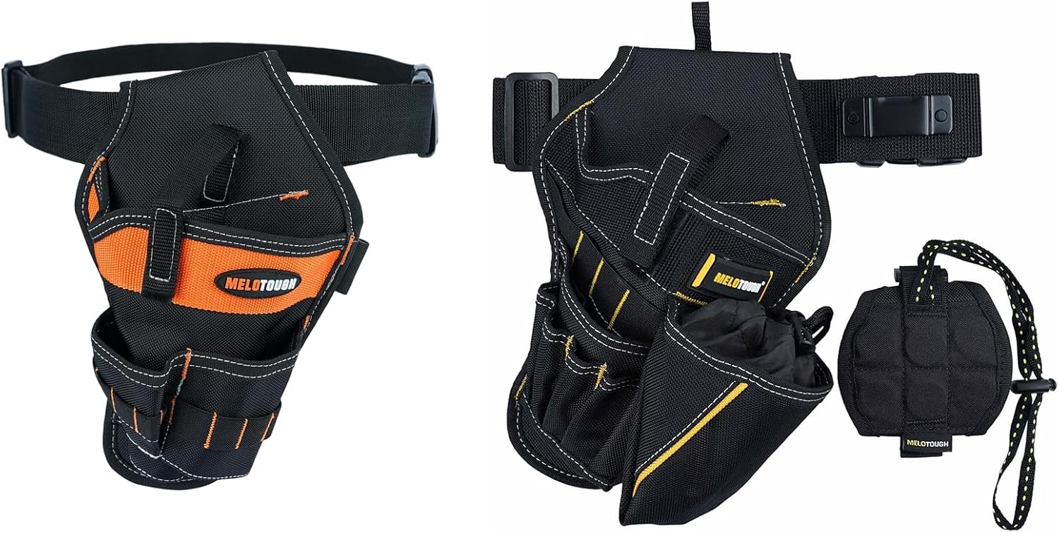 MELOTOUGH Left Handed Drill Holster Impact Driver Holster, 3-in-1 Right Handed Drill Holster Combo with Magnetic Wristband,Tool Belt Drill Holder with Bit Pouch