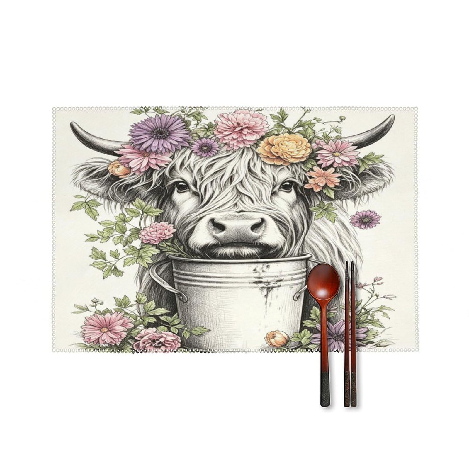 Fekiloot Style Highlands Cow Placemats Set Of 6,Table Mat