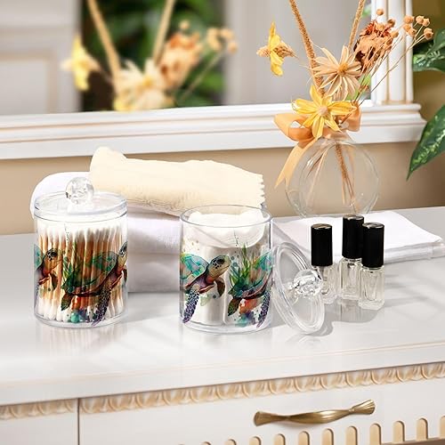 Miniatura 7 de Paquete de 2 dispensadores de soporte Qtip para bolas de algodón, tortuga, acuarela, hisopos de algodón, almohadillas redondas, juego de tarros