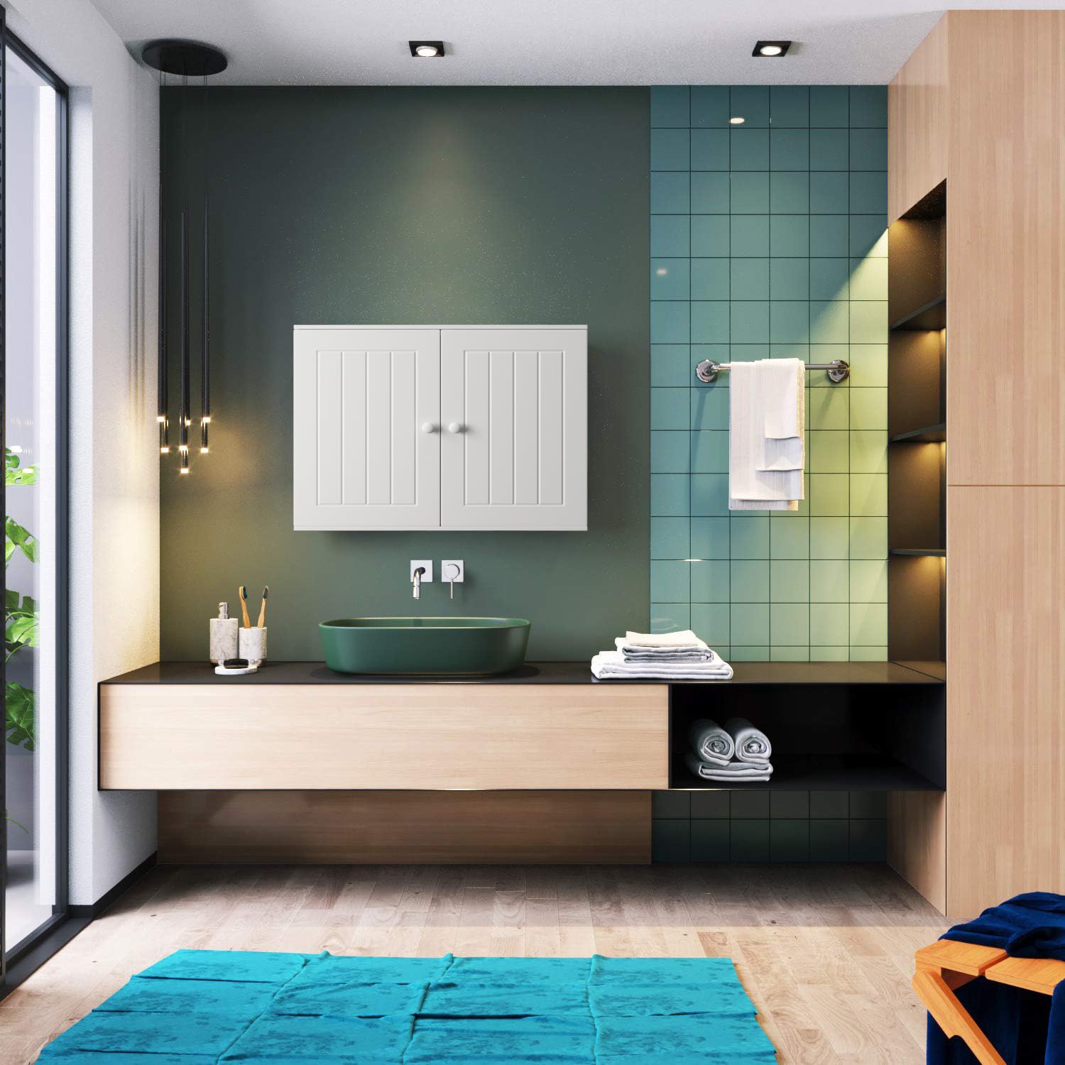 Banas Armadio da Parete Multifunzione 60x15.2x50.3cm, Ripiano regolabile, Bianco, Materiale MDF - Perfetto per Casa e Attività Commerciali