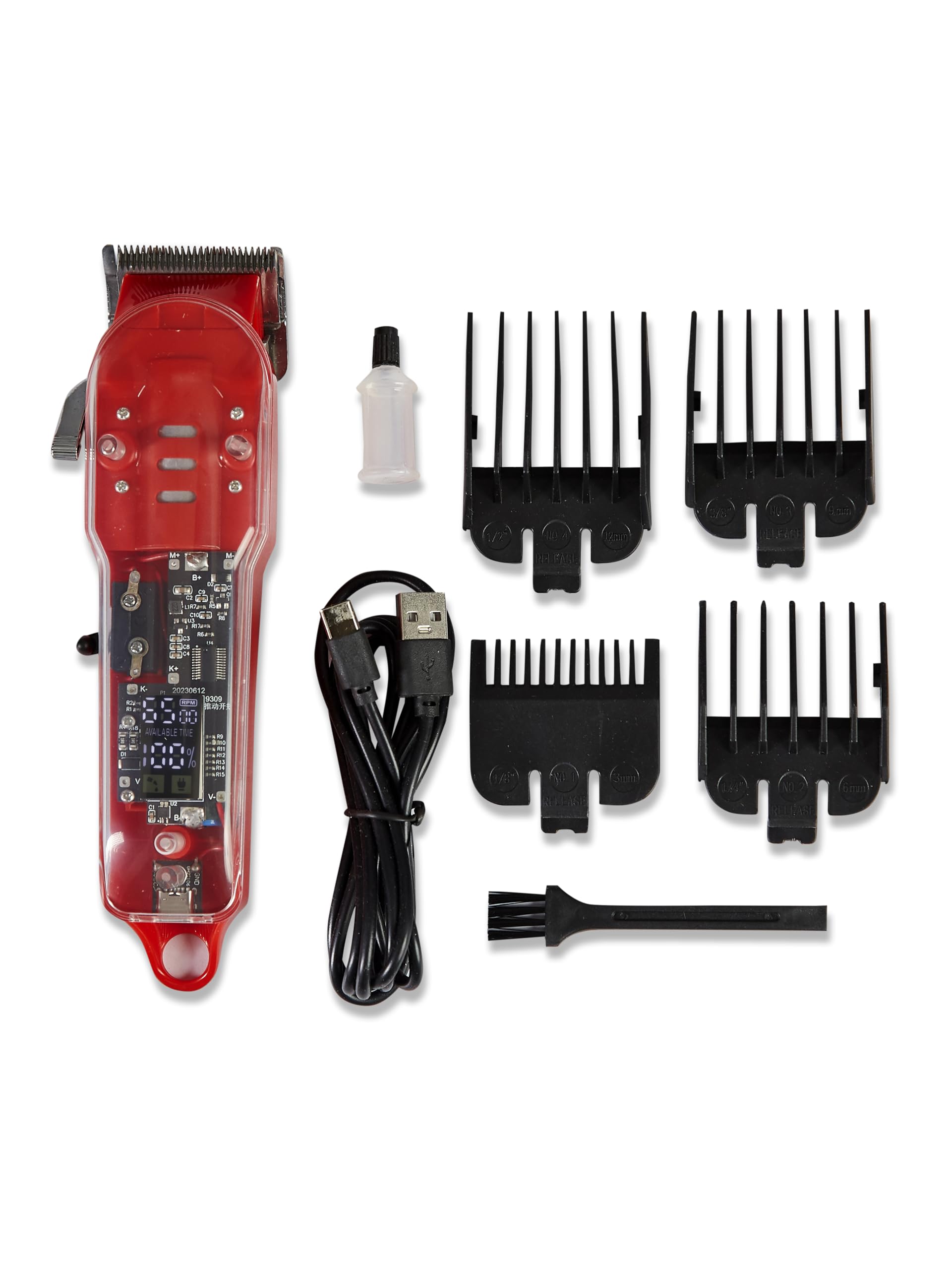 KFI Trans Hair Trimmer | 2000Mah Battery With C - Type Charging |LED Display | With 4 Guide Combs | Mens Trimmer For Beard/Headface/Body Waterproof | Head Shaver With 120 Min Run Time, Red-image-16