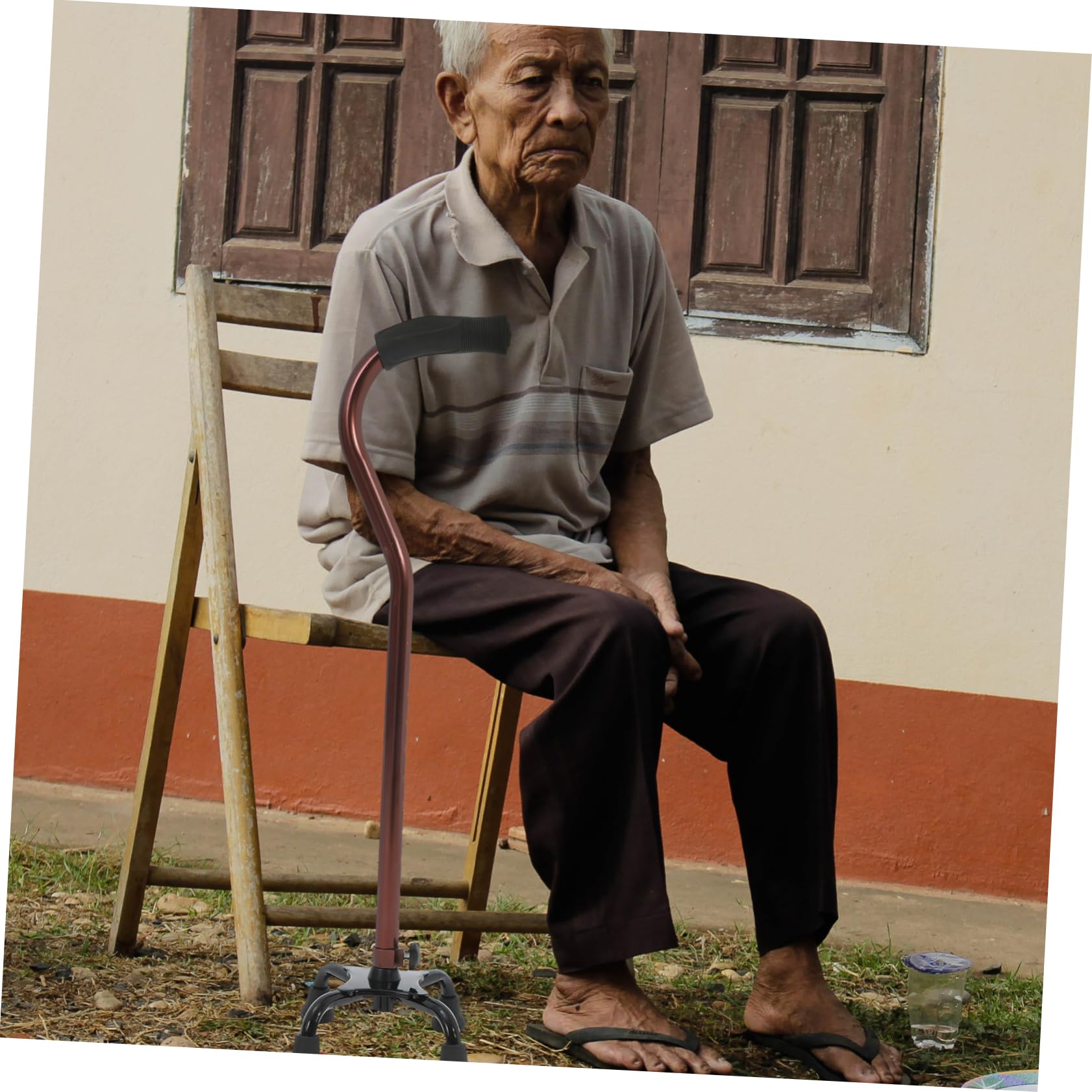 Bastón Estable De Cuatro Patas Mango Ergonómico y Almohadillas De Goma Antideslizantes Aleación De Aluminio y Base De Acero para Adultos Mayores Interiores