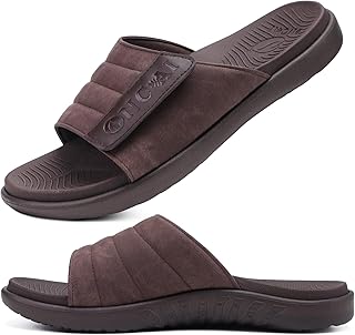 ONCAI Mens Sandals Adjustable Straps Orthotic Plantar Fasciitis Open Toe Athletic Sport Slides with Soft Comfy Arch Support Footbed Size 7.5-15