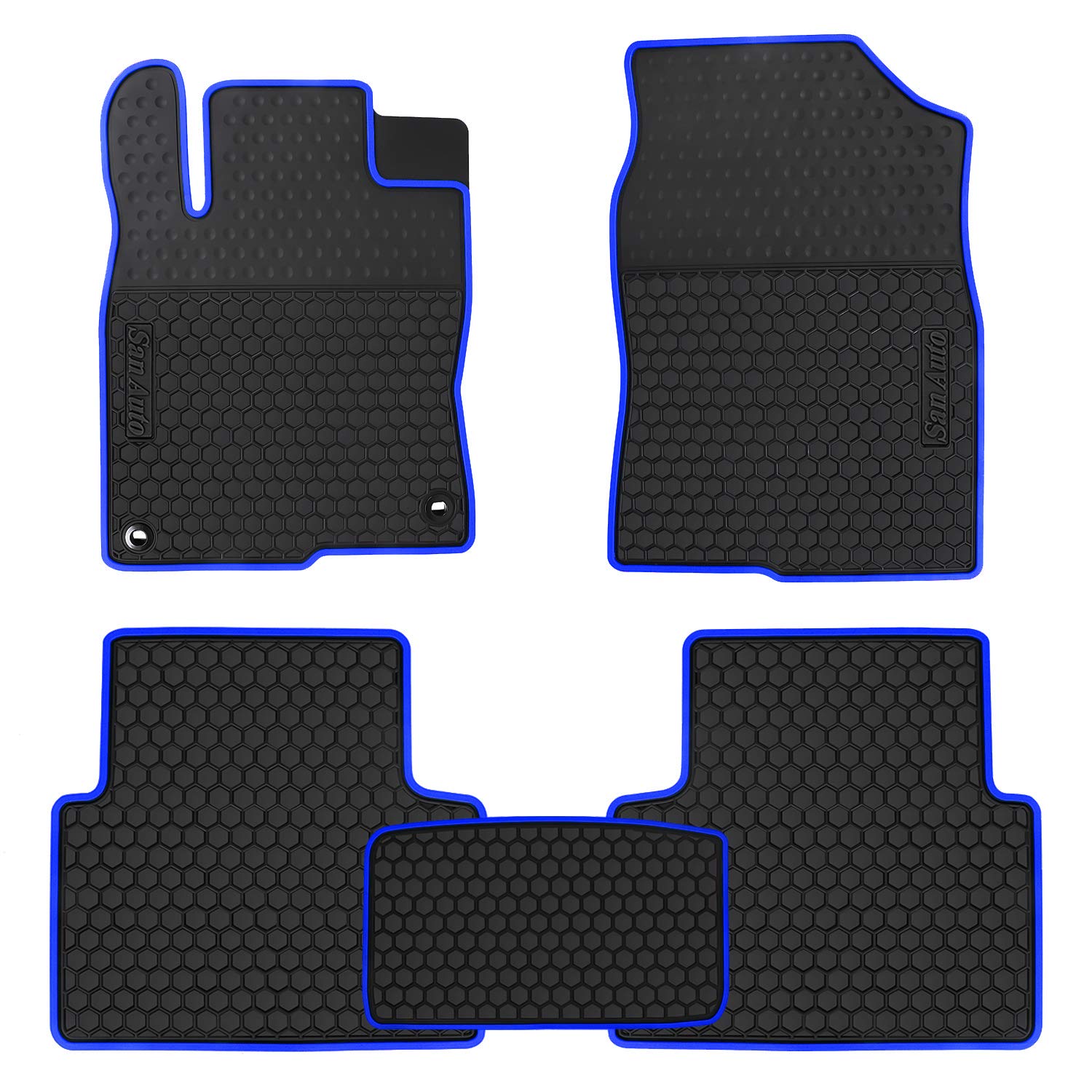 HD-Mart Car Rubber Floor Mat for Honda Civic 10th Generation 2016 2017 2018 2019 2020 2021 2022, Custom Fit Rubber Black and Navy Blue Auto Floor Liners Mat All Weather Protection Heavy Duty Odorless