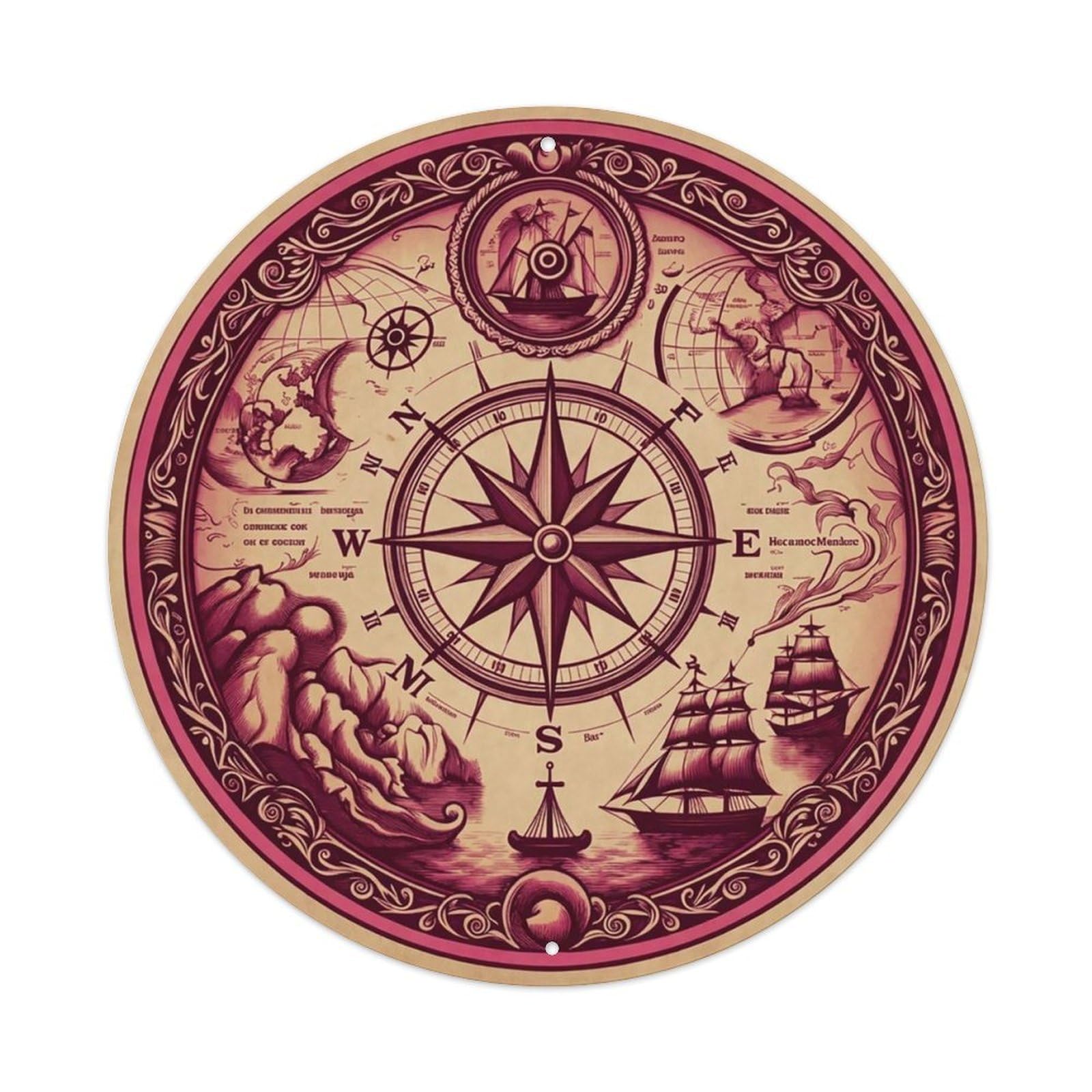 Vintage Nautical Compass World Map Origin Legacy Metal Tin Sign