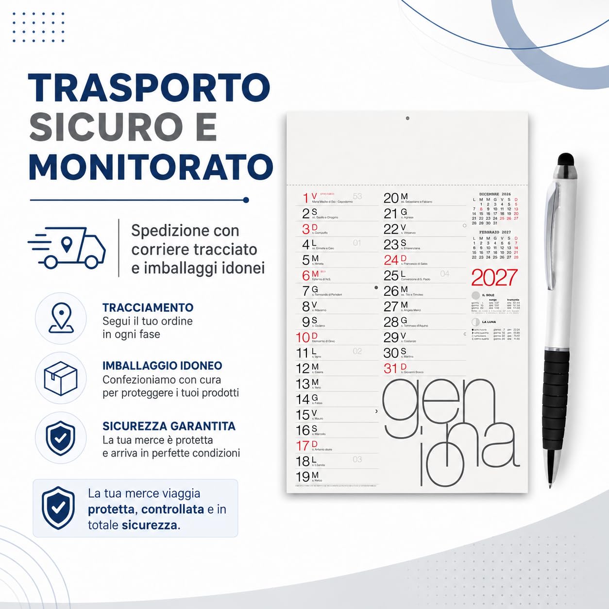 100 Calendari Personalizzati 2027 + 100 Penne Touch Personalizzate Gadget Pubblicitari di Fine Anno come Omaggio per i Clienti Promozionali Regali Aziendali. Cod. Master