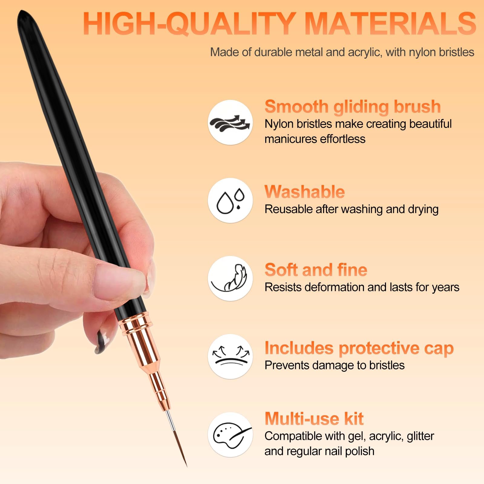 Sularpek Pincel Fino para Uñas, 5 Piezas Pinceles Uñas Gel Profesionales, Pinceles de Uñas de Detalle, Pinceles Nail Art para Casa Bricolaje de Uñas, Pintar y Decoración de Uñas (Negro)