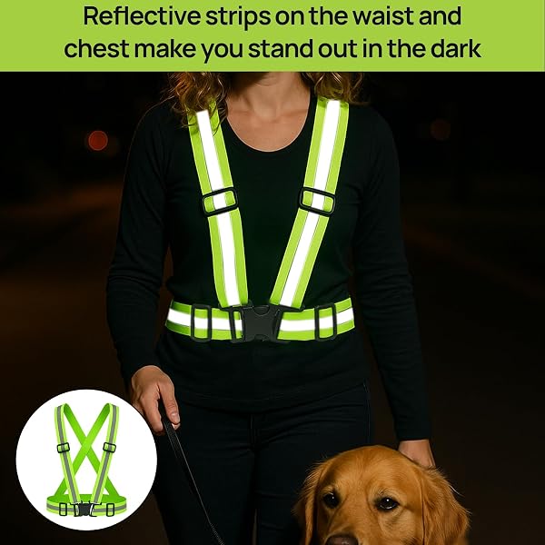 Chaleco reflectante de alta visibilidad de 2 piezas, cintura elástica ajustable, chaleco de seguridad transpirable para exteriores, para hombres y mujeres, ciclismo, motociclismo, jogging, verde - 5