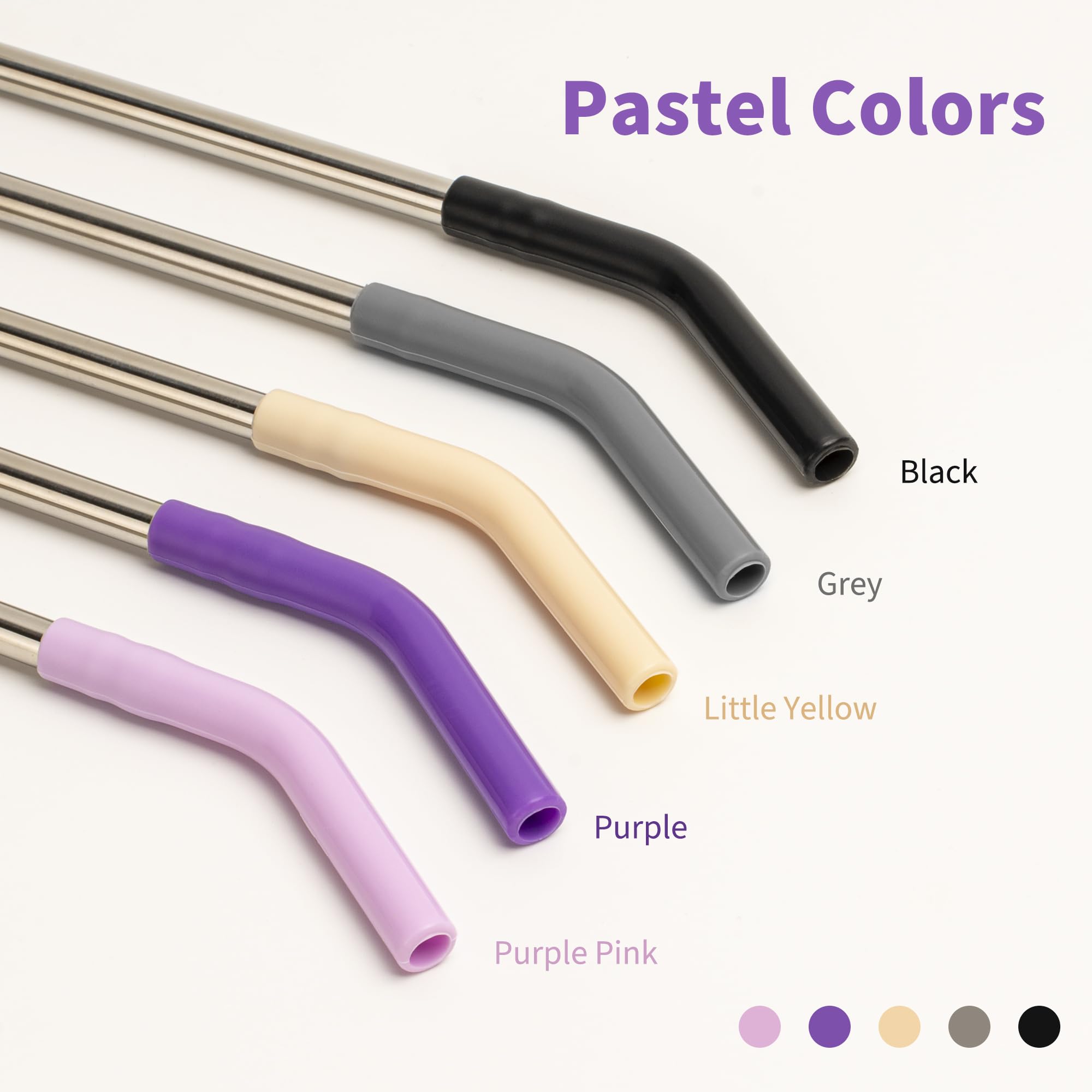 Diumepo Lot De 5 Pailles Réutilisables En Acier Inoxydable Avec Pointe En Silicone Pour Gobelet Stanley, Simple Moderne, Meoky, 1 200 Ml, Brosse De