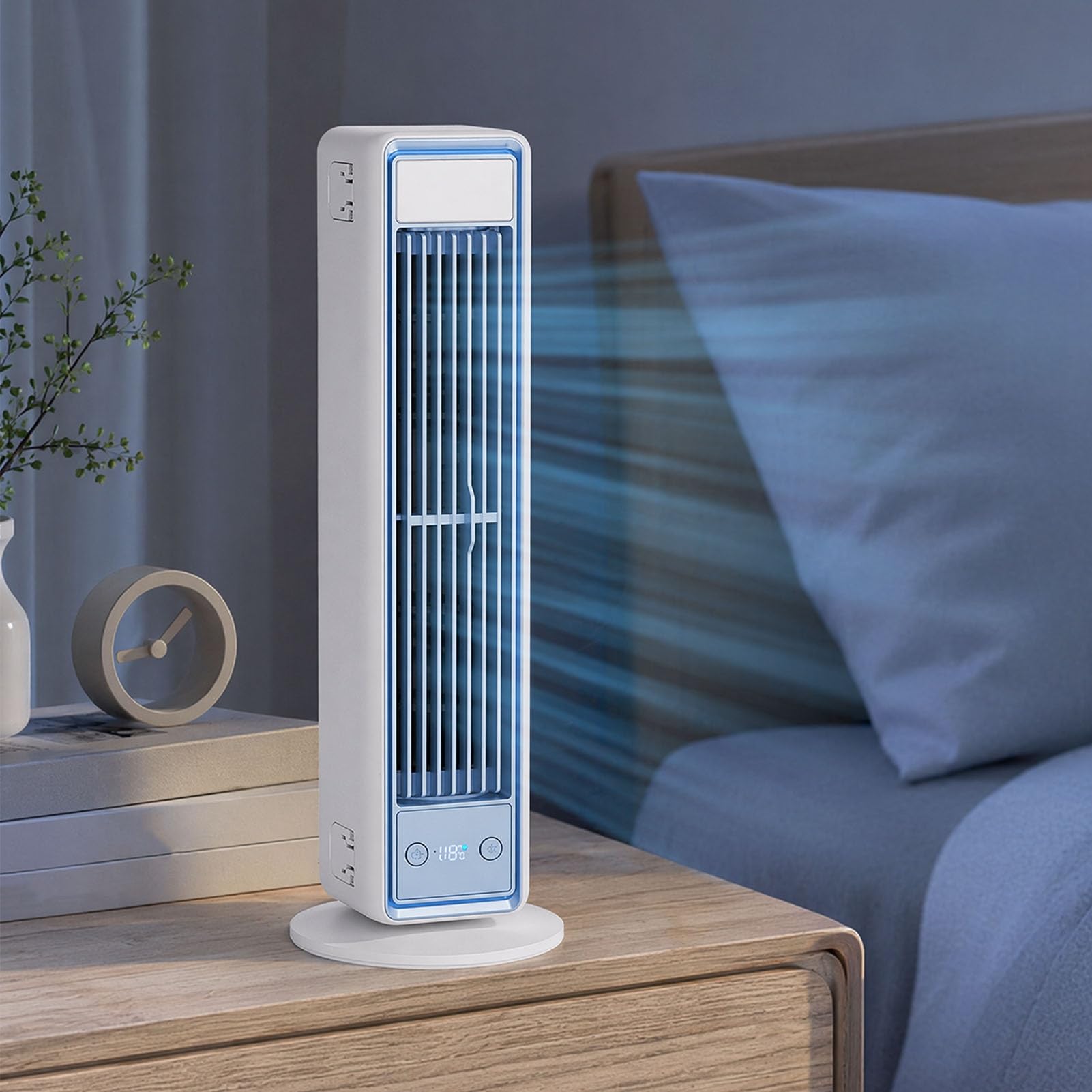 Bladeless Tower Fan, Wall Mount & Desk Cooling Fan with LED Display, 3600mAh Rechargeable, 3-Speed Quiet Air Circulator for Bedroom, Home Office, Kitchen, Space Saving A