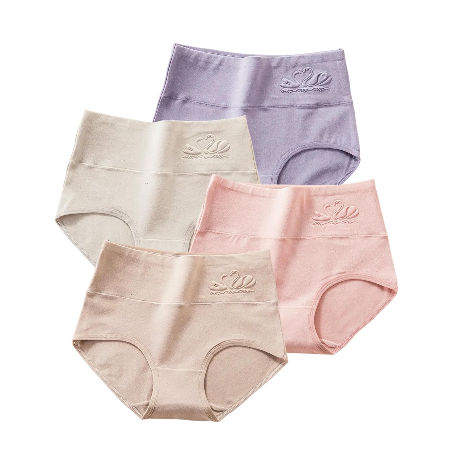 Bragas Algodón Mujer Tiro Alto | Control Barriga Sin Costuras | Tallas Grandes | Pack 4 Lisas & Estampadas-4colors 4-XXL