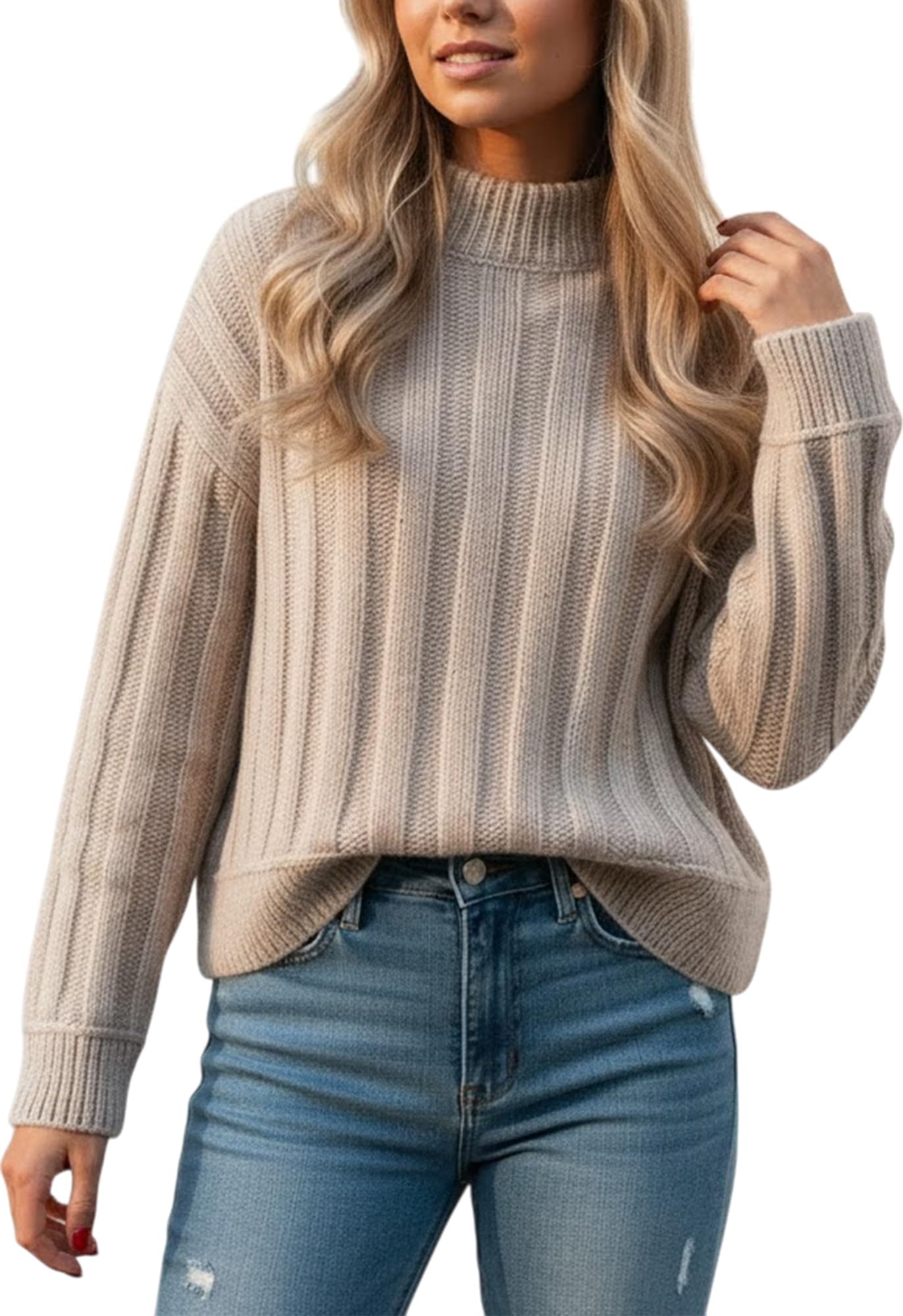 Ribble Raglan Pattern Knit Sweater for Women Soft Warm Textured Pullover Relaxed Fit Ribbed Knit Sweater Cozy Fall