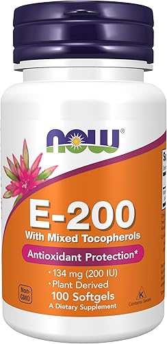 NOW Foods Suplementos, Vitamina E-200 UI Tocoferoles Mixtos, Protección Antioxidante*, 100 Cápsulas Blandas