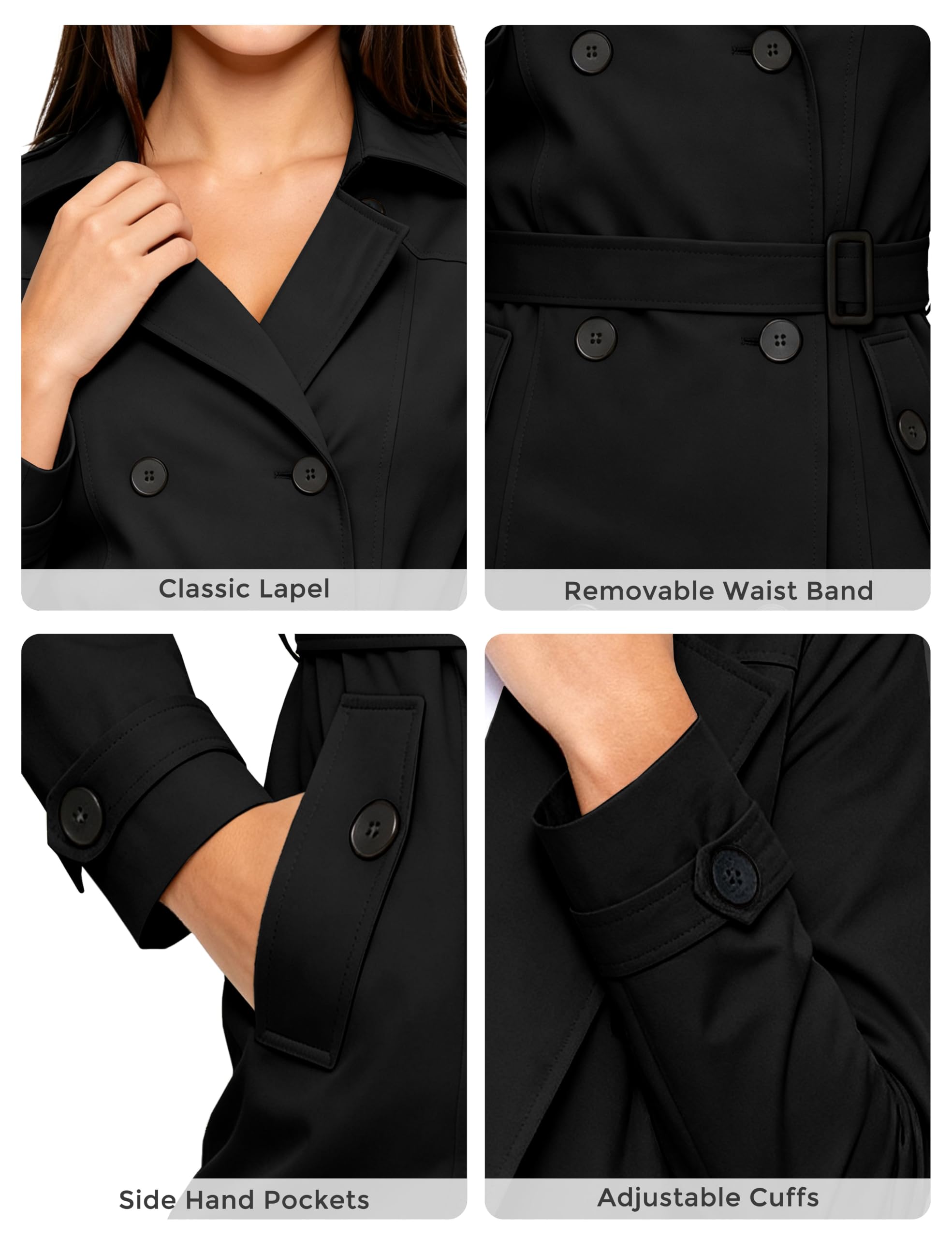Wantdo Abrigo Trench para Mujer Gabardina Impermeable con Doble Botonadura para Mujer Abrigo Ligero a Prueba de Viento Charreteras con Cinturón Chaqueta Ajustada