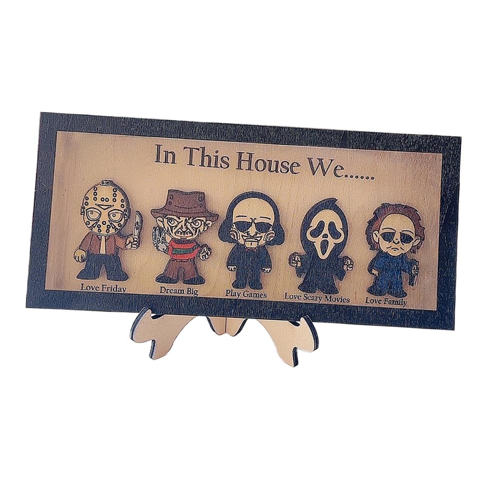 YIXANNX for Creative Wooden Sign Frame Horror Character Wooden Sign Frame Gift Unique Shelf Artwork Halloween Decoration Essential Decor Halloween Decoration, Stand, 25x11.5cm
