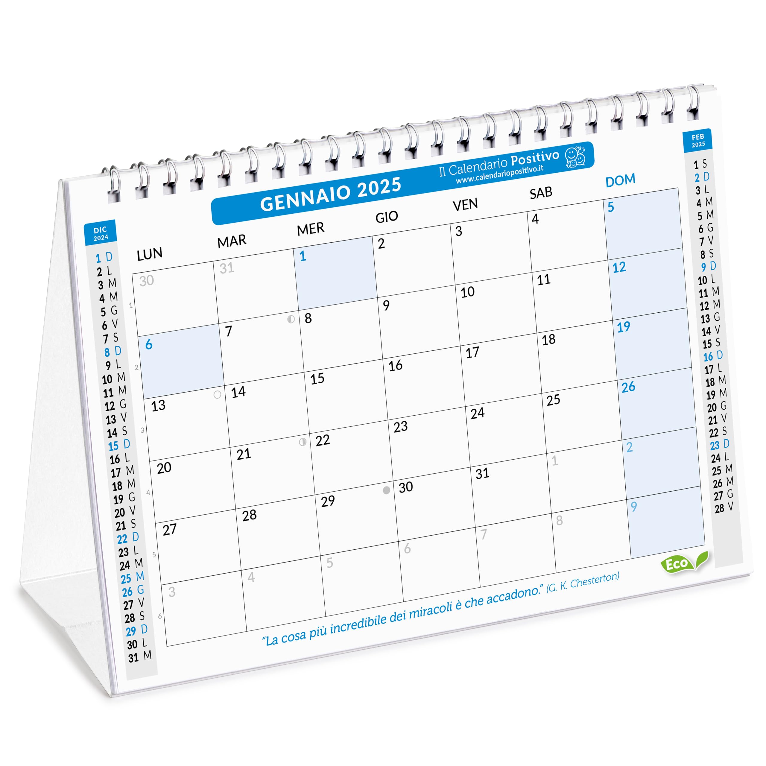 Calendario Da Tavolo Positivo 2025 - Sostenibile 21x15cm Con Frasi Motivazionali