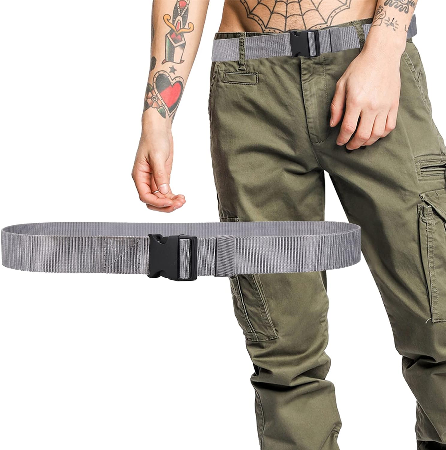 Trimming ShopNylon Webbing Military-Style Belt, 1.5" Canvas Belt with Quick-Release Plastic Buckle, Combat Webbing Belt for Cargo Pants, Tactical Belt for Military Wear, Outdoor Sports