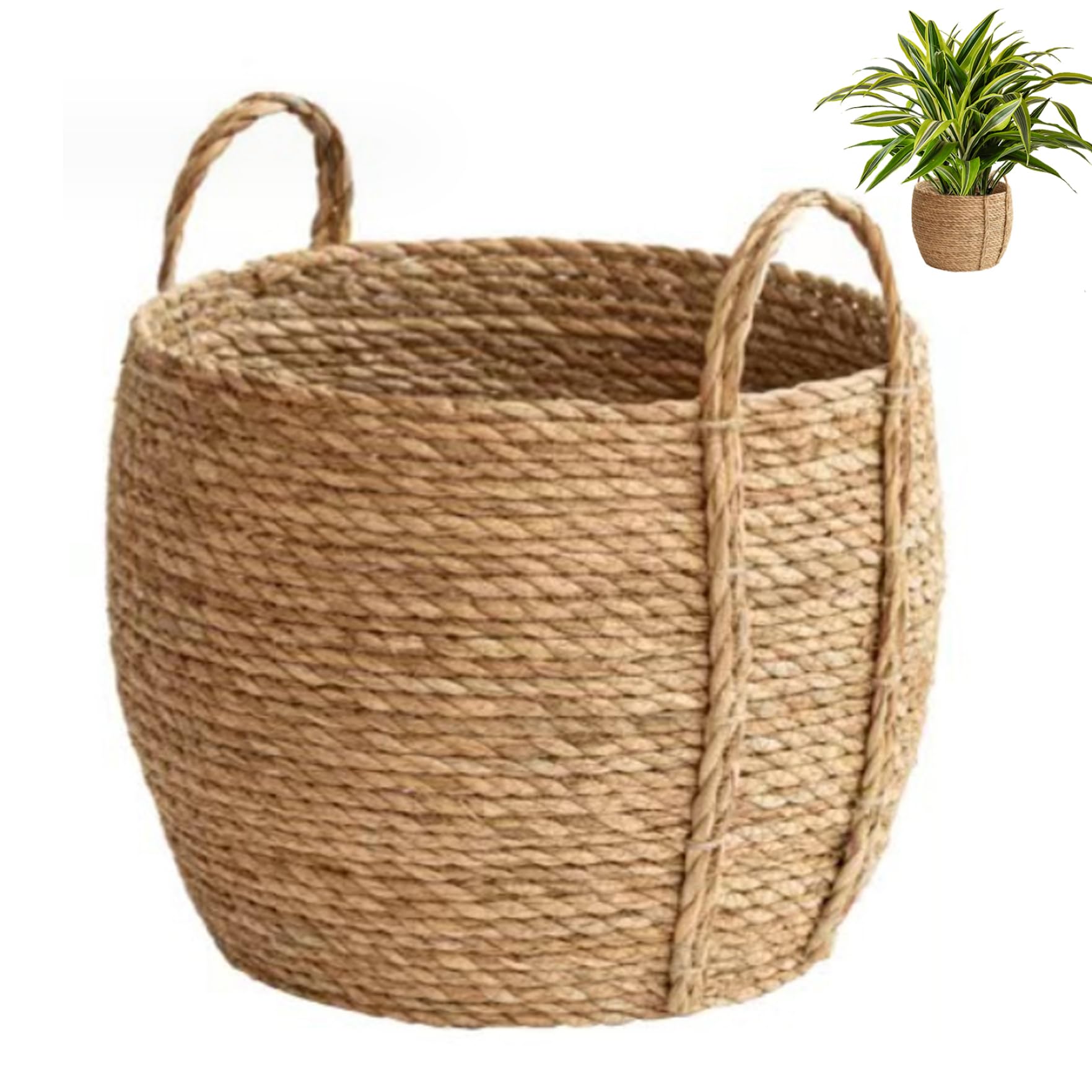 Panier tressé Pot de plantes en osier tressé 25,9 x 30 cm Pot rond en rotin avec poignée, panier à plantes en osier pour ranger le linge