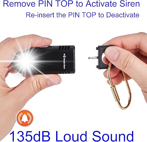 Miniatura 7 de Paquete de 2 llaveros de alarma de seguridad personal recargables de 135 dB, luz estroboscópica, agarre antideslizante, sirena SOS para mujeres y