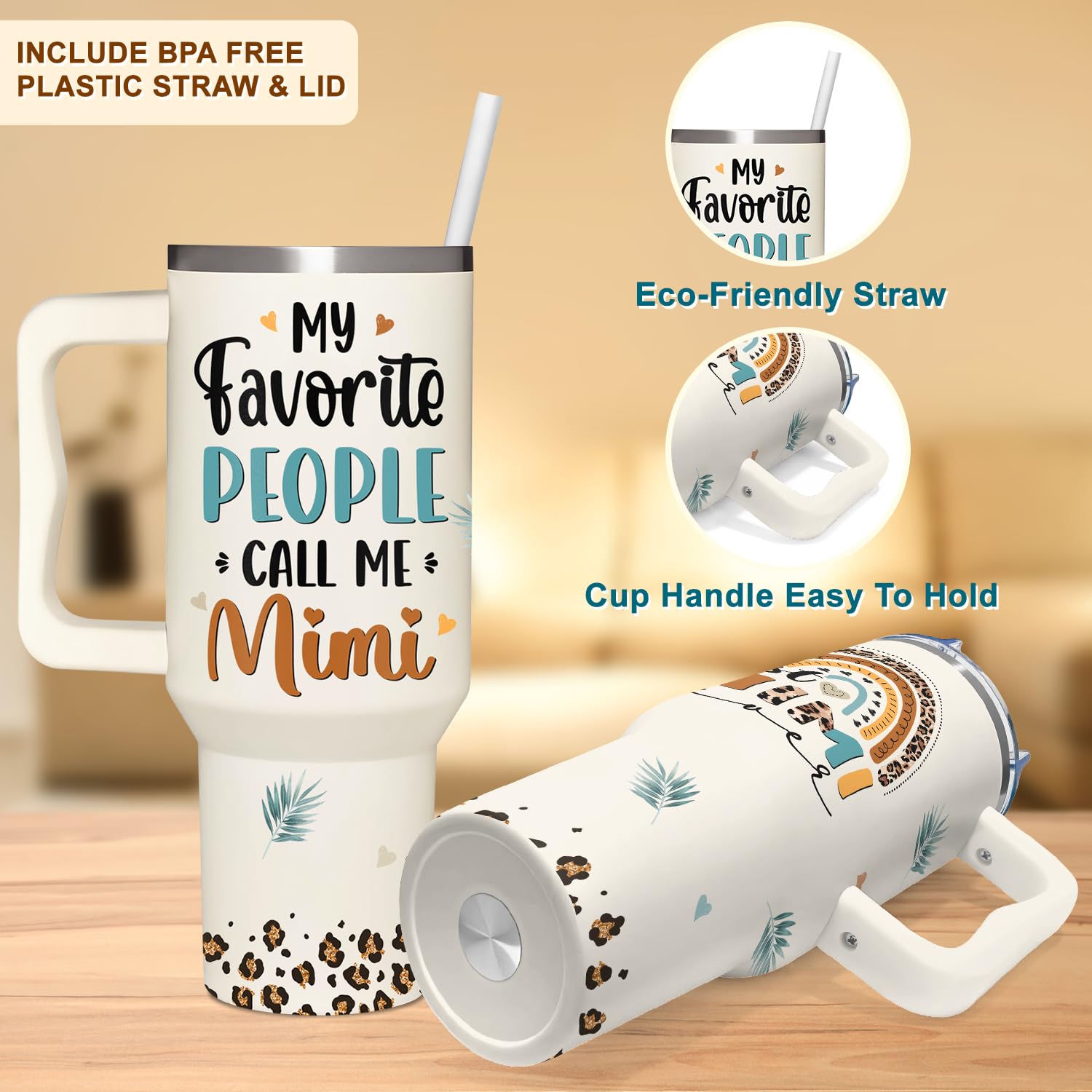 Mimi Gifts From Grandchildren - Mothers Day Gifts For Mimi - Christmas Birthday Gift - Gift For Grandma - 40Oz Tumbler With Handle