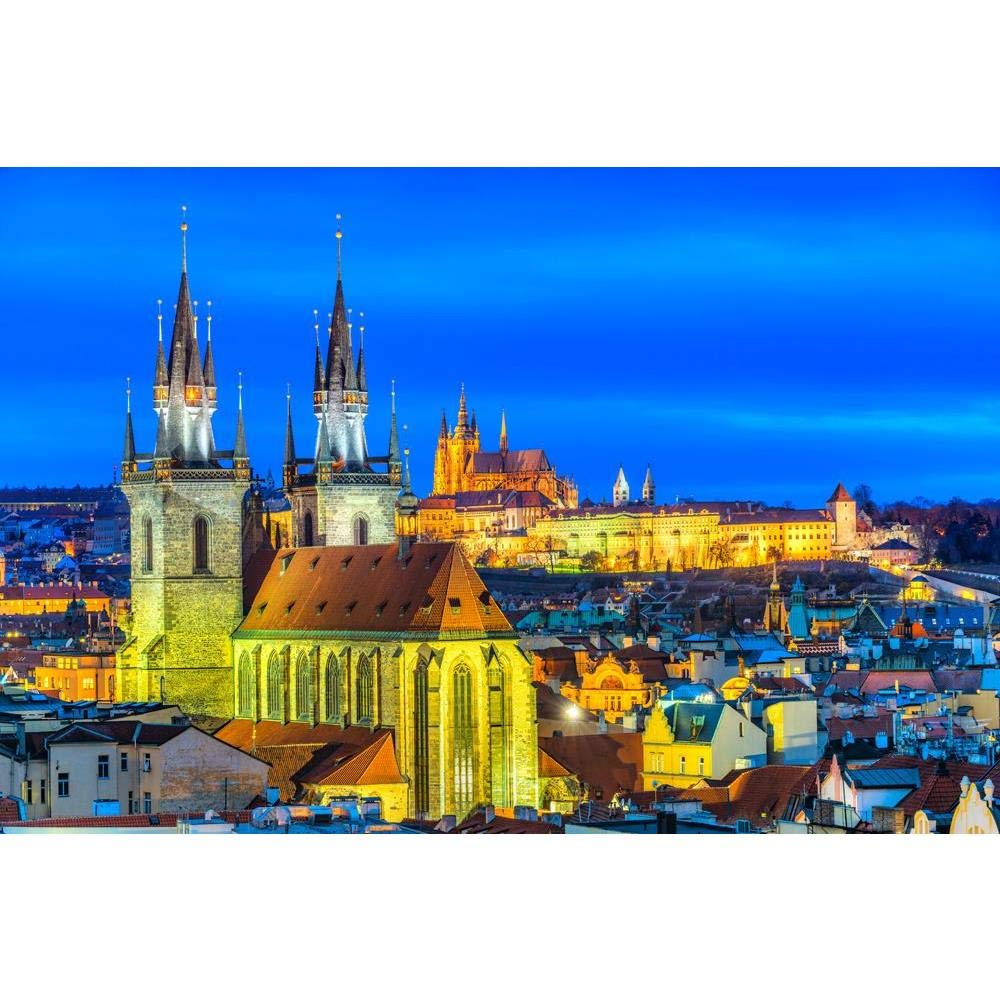 ArtzFolio Night View of Prague, Czech Republic Peel & Stick Vinyl Wall Sticker 42inch x 28inch (106.6cms x 71.1cms)