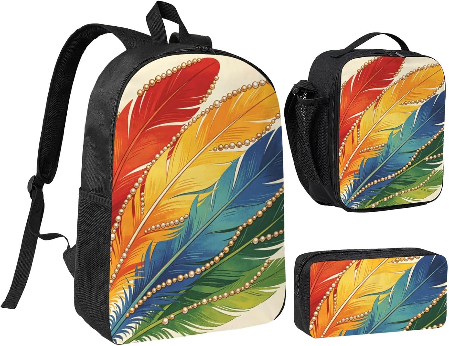 Feather Layer Backpack Set-3-in-1 Travel Bag Lunch Bag Storage Pouch