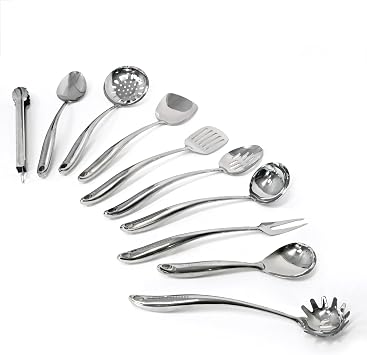 Emeril Lagasse 10-Piece Stainless Steel Utensil Set Premium 304 Mirror Finish Cooking Tools with Hanging Loops Heat Resistant, Dishwasher Safe Kitchen Gadgets for Nonstick Cookware