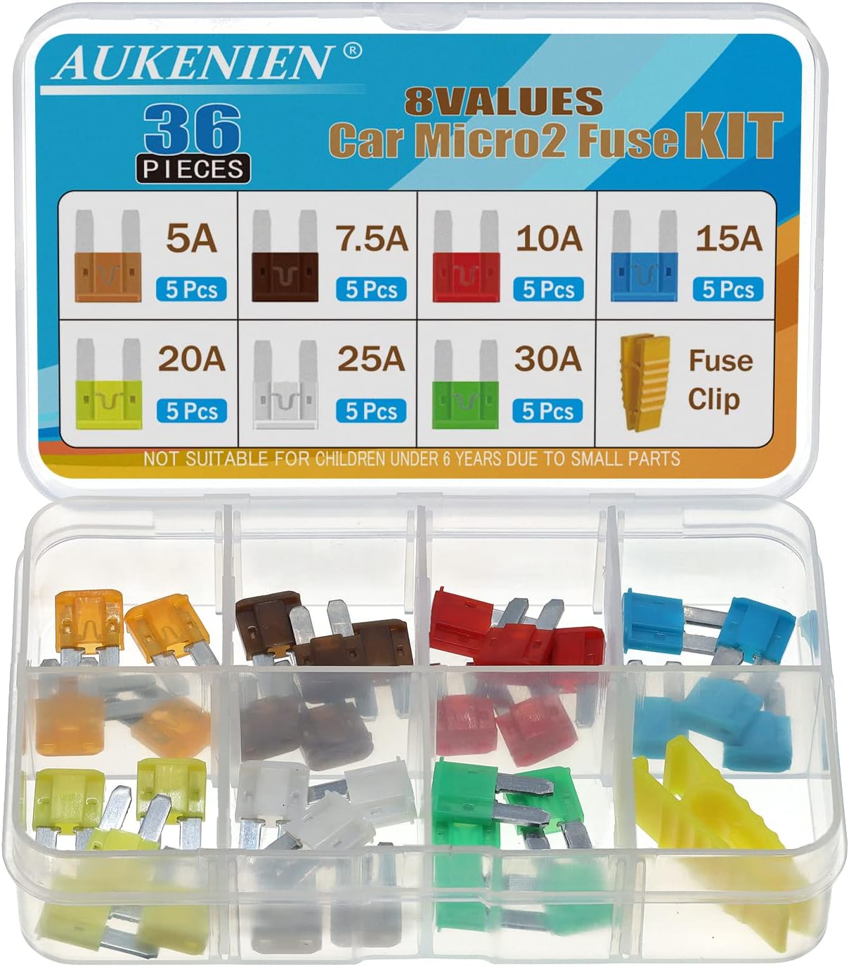 Micro2 Fuse Assortment Kit 5A 7.5A 10A 15A 20A 25A 30A Micro 2 II Car Auto Automotive Blade Fuses ATR APT Replacement for Vehicle RV SUV Motorcycle Truck Motor Boat