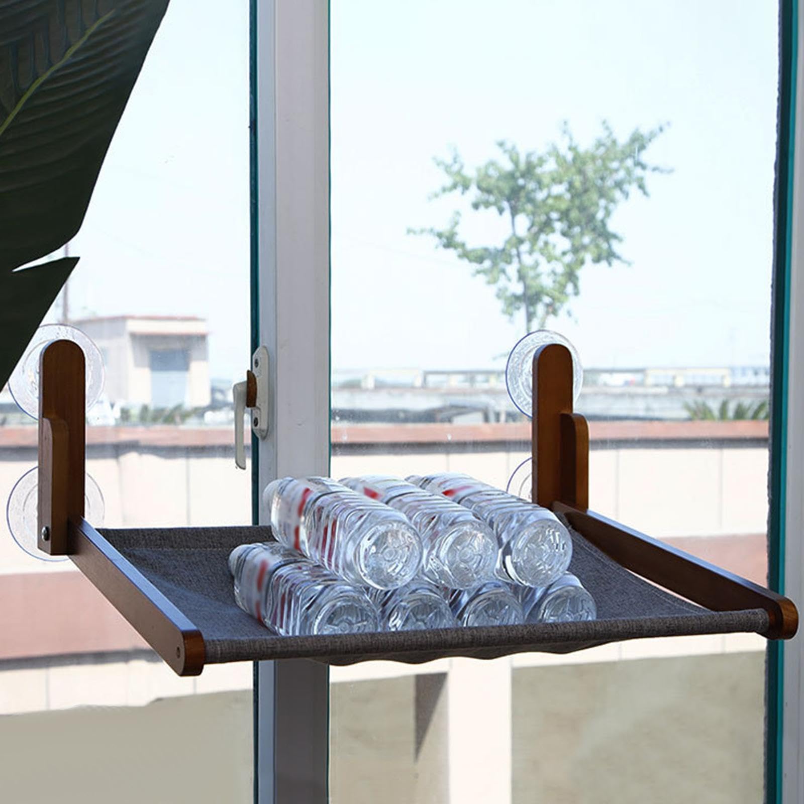 Perchoir de Fenêtre pour Chat, Hamac pour Chat, Grands Lits pour Chats de Fenêtre avec 4 Ventouses, Cadre en Bois, Siège Pliable pour Chats D'
