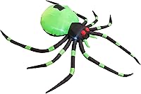 Vista 3 de Luces LED inflables de araña negra y verde de 6 pies de largo para decoración al aire libre e interior, decoración de patio iluminada, inflables