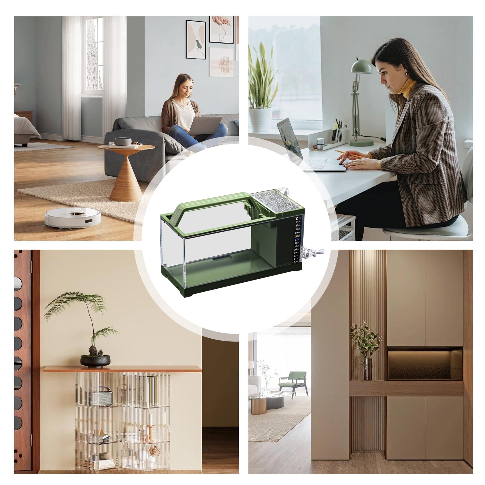 Acquario per Betta | Acquari con Luce LED Integrata e di Filtrazione | Pompa Silenziosa Piccola con Filtro, Accessori Intelligenti da Scrivania per Decorare Camera da e Soggiorno