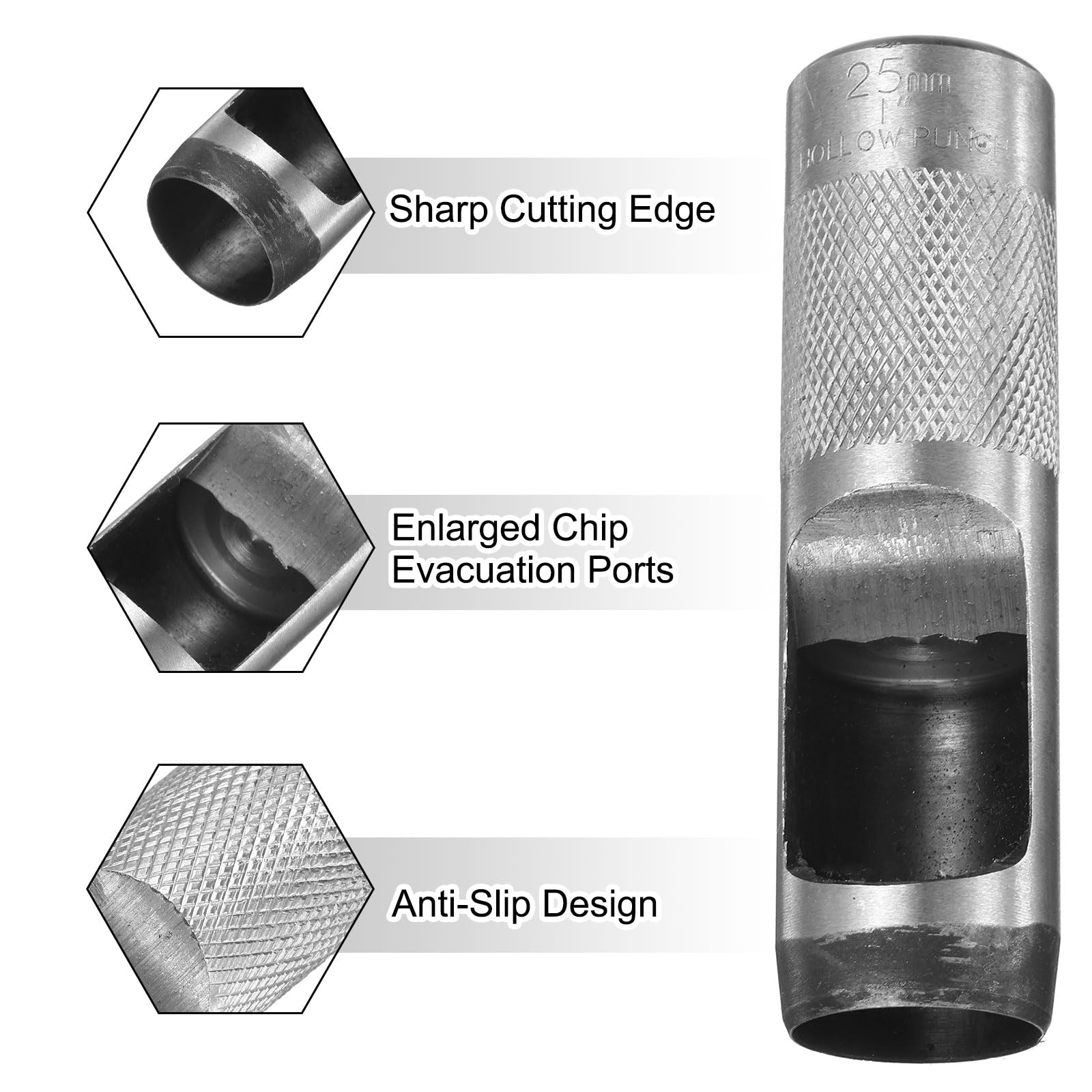 QUARKZMAN 2Pcs Poinçon Rond en Cuir, Poinçon Creux de 25mm en Acier au Carbone pour Coupe d'Emporte-Pièce de Trou Circulaire Outil de Découpe pour Ceinture/Artisanat du Cuir DIY