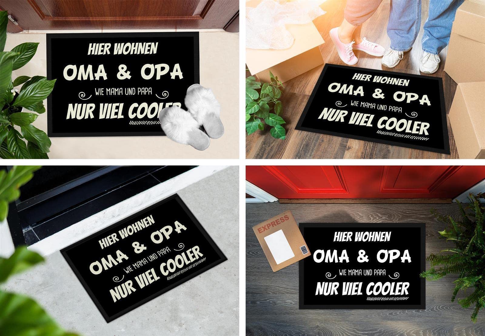 Print Royal Fußmatte mit Spruch - Oma & Opa sind viel Cooler als Mama & Papa - Lustiger Fußabtreter, Geschenk für die Großeltern von Enkel - rutschfest, 120 x 80 cm