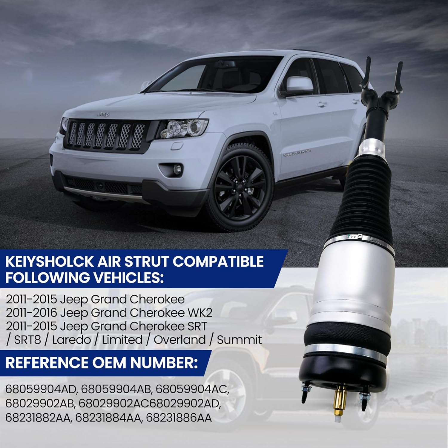 Front Right Air Strut Suspension Replacement for 11-15 Jeep Grand Cherokee SRT SRT8 Limited Overland Summit 11-16 Cherokee WK2 OEM 68059904AD, 68059904AB