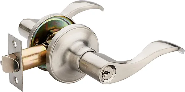 1 Pack of HENYIN Wave Lever Keyed Entry Door Lock/Door Knob Hardware Handle and Closet Lockset, Silver Color, with Key,Right Hand(805SN-R)