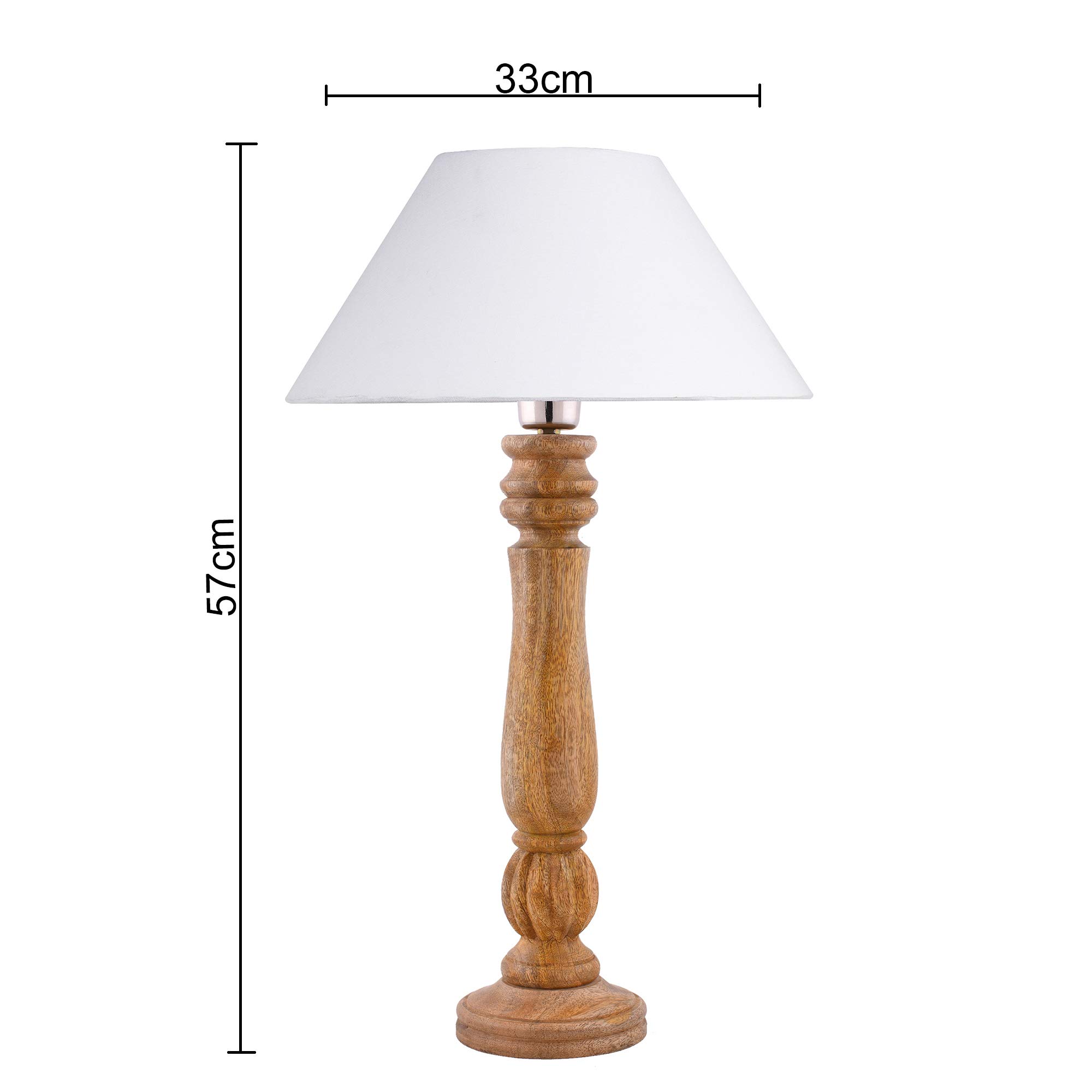 Homesake® Handcrafted Wooden Table Lamp for Bedroom & Living Room|Decorative Bedside Reading Lamp with, E27 Holder|Bulb Included|Classic Natural Victorian Base for Home Décor, White Shade 2