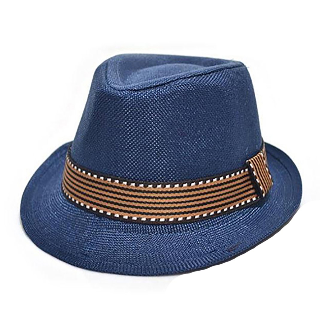 Gemini_mall Boys Sappaire Blue Gemini_mall® Kids Fedora Trilby Hat Sun Hat Jazz Cap With Matching Band