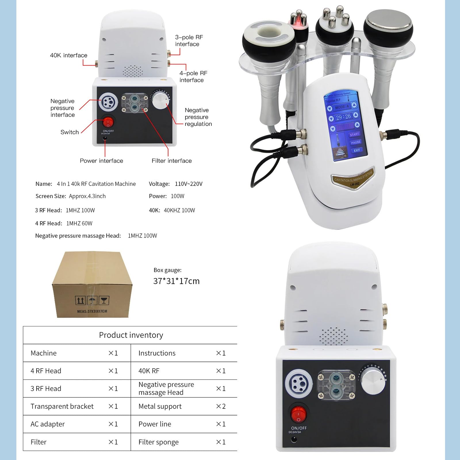 MáQuina CavitacióN Al VacíO UltrasóNica, Radiofrecuencia 40K Rf - MáQuina Para Esculpir El Cuerpo 4 En 1 Apriete La Piel, MáQuina Belleza Facial Del Cuerpo, Para Cara Brazo Cintura