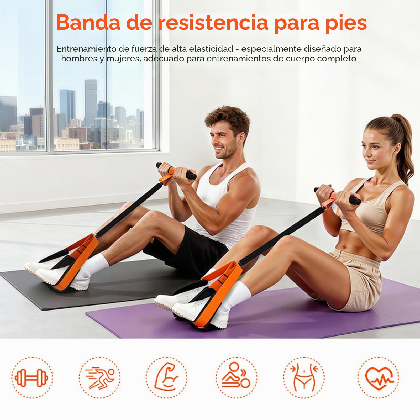 Banda de Resistencia de Pedal con Asas, Goma Elástica Musculación, Ayuda Dominadas, Entrenamiento en Casa, con Pedal Antideslizante y Tubo de Látex, para Casa, Gimnasio, Ejercicio Integral