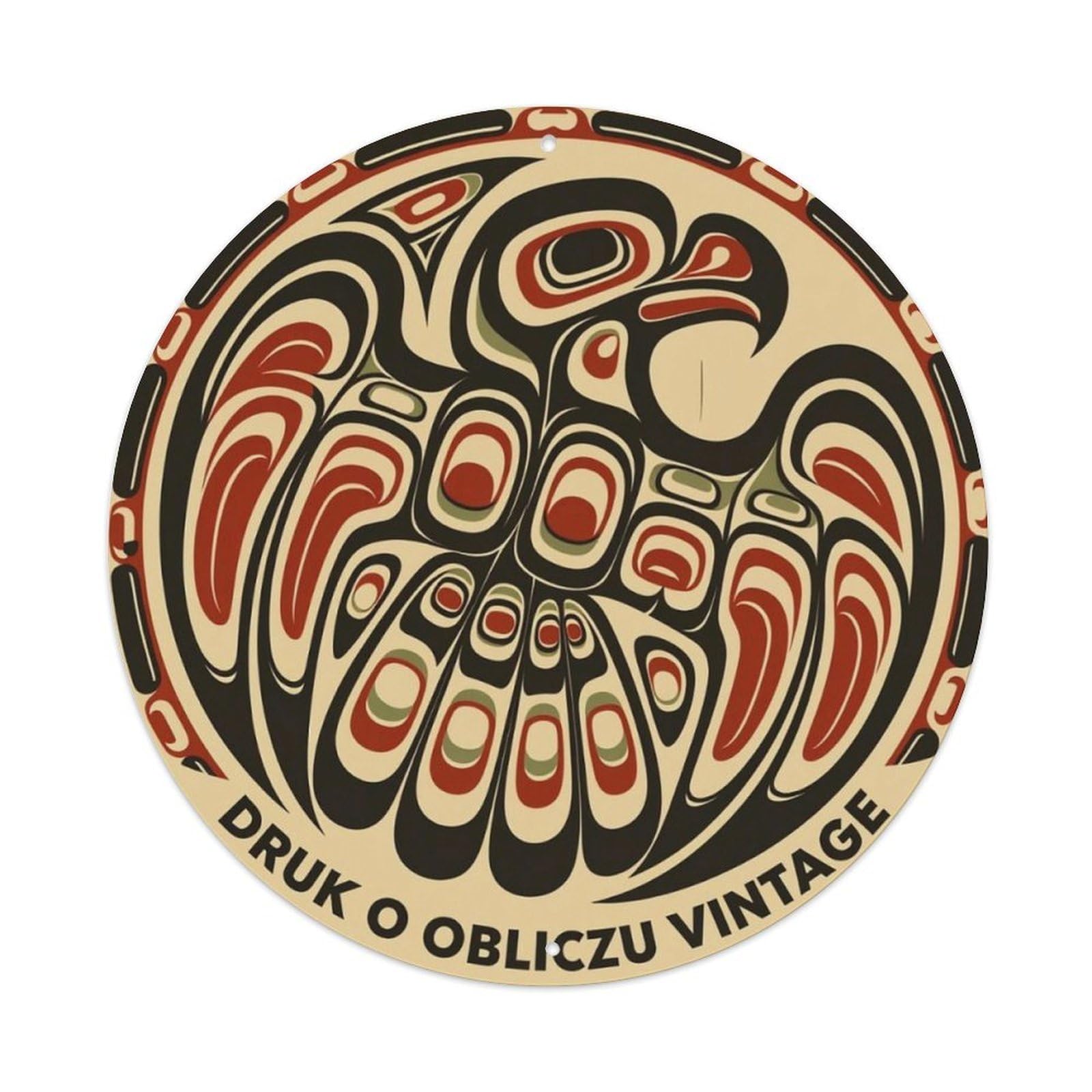 Native American Eagle Totem Vintage Round Decor Sign Vintage Aluminium Metal Sign, Retro Wall Decor for Home, Bar, Garage & Farmhouse 20x20cm