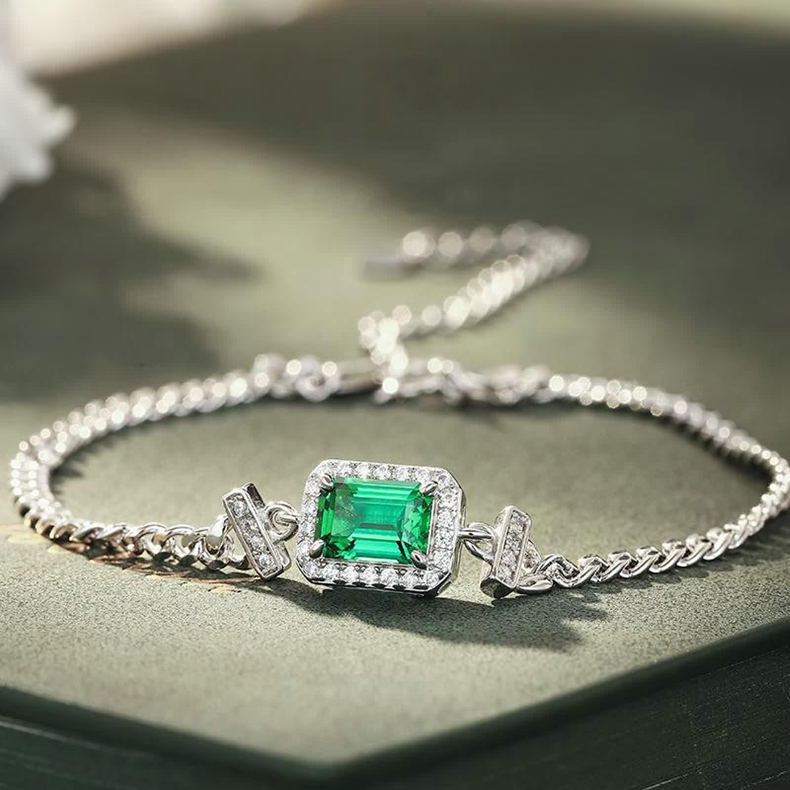 Pulsera de moda para mujer, pulsera de boda creada en laboratorio, esmeralda de 1 quilate, joyería de oro blanco de 9/14/18 quilates con moissanita