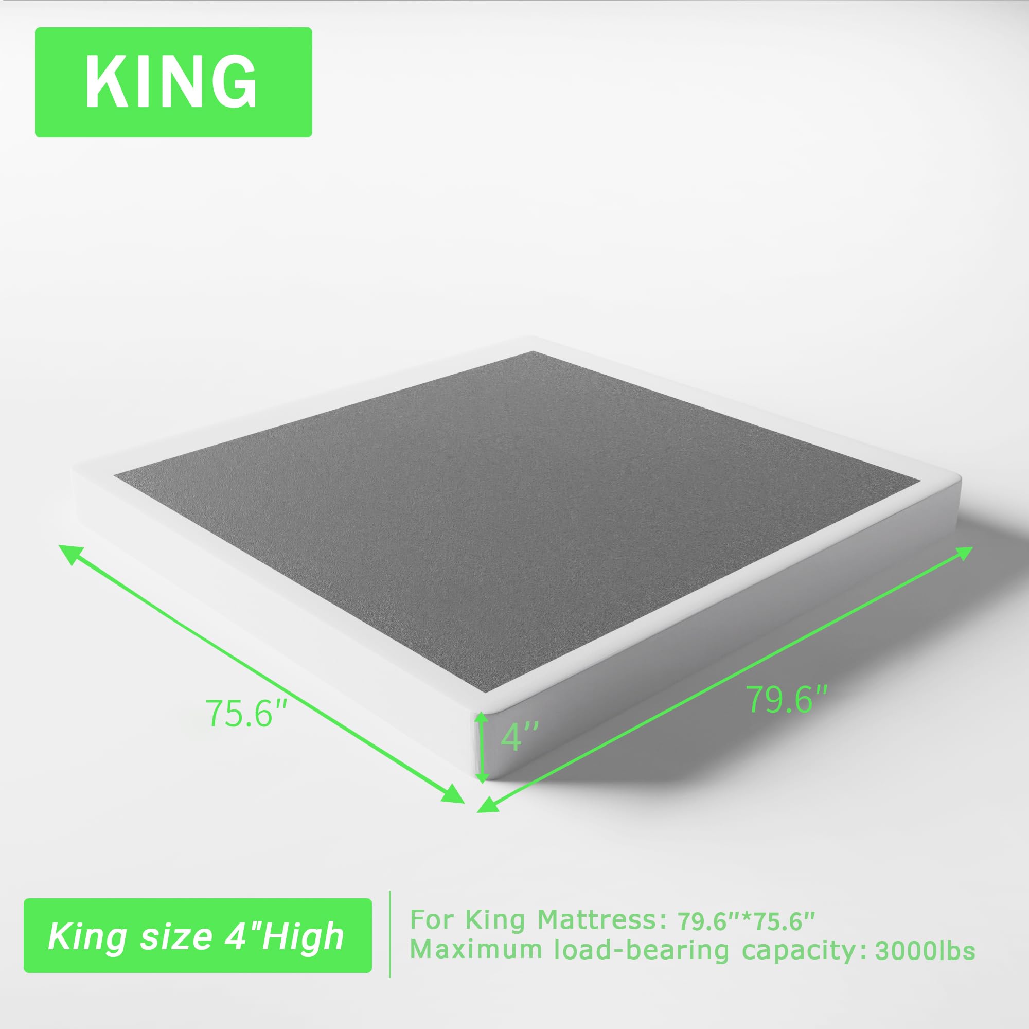 Base de colchón King de 4 pulgadas, base de colchón de metal resistente con funda de tela, fácil montaje, antideslizante, sin ruido 2