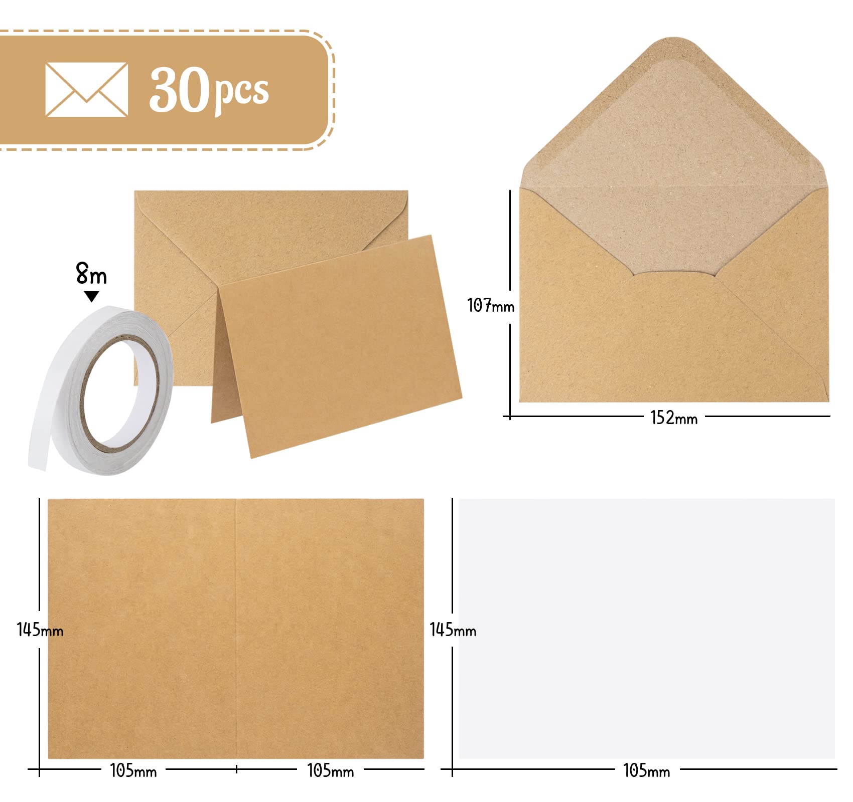 Juego De 15 Tarjetas Vintage De Papel Arrugado – DIN A6 Tarjetas Plegables Con Sobres DIN C6