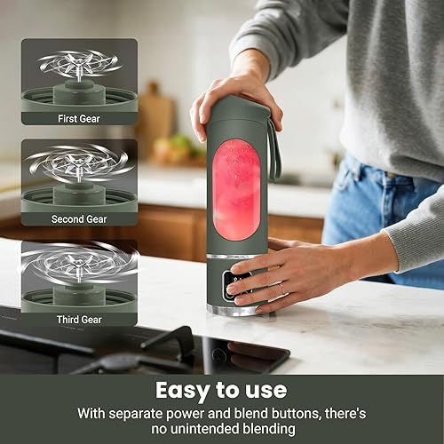 Miniatura 5 de Licuadora portátil personal eléctrica USB, exprimidor portátil de 16.9 fl oz, licuadora pequeña, mezcla, compacta, conveniente y versátil (verde)