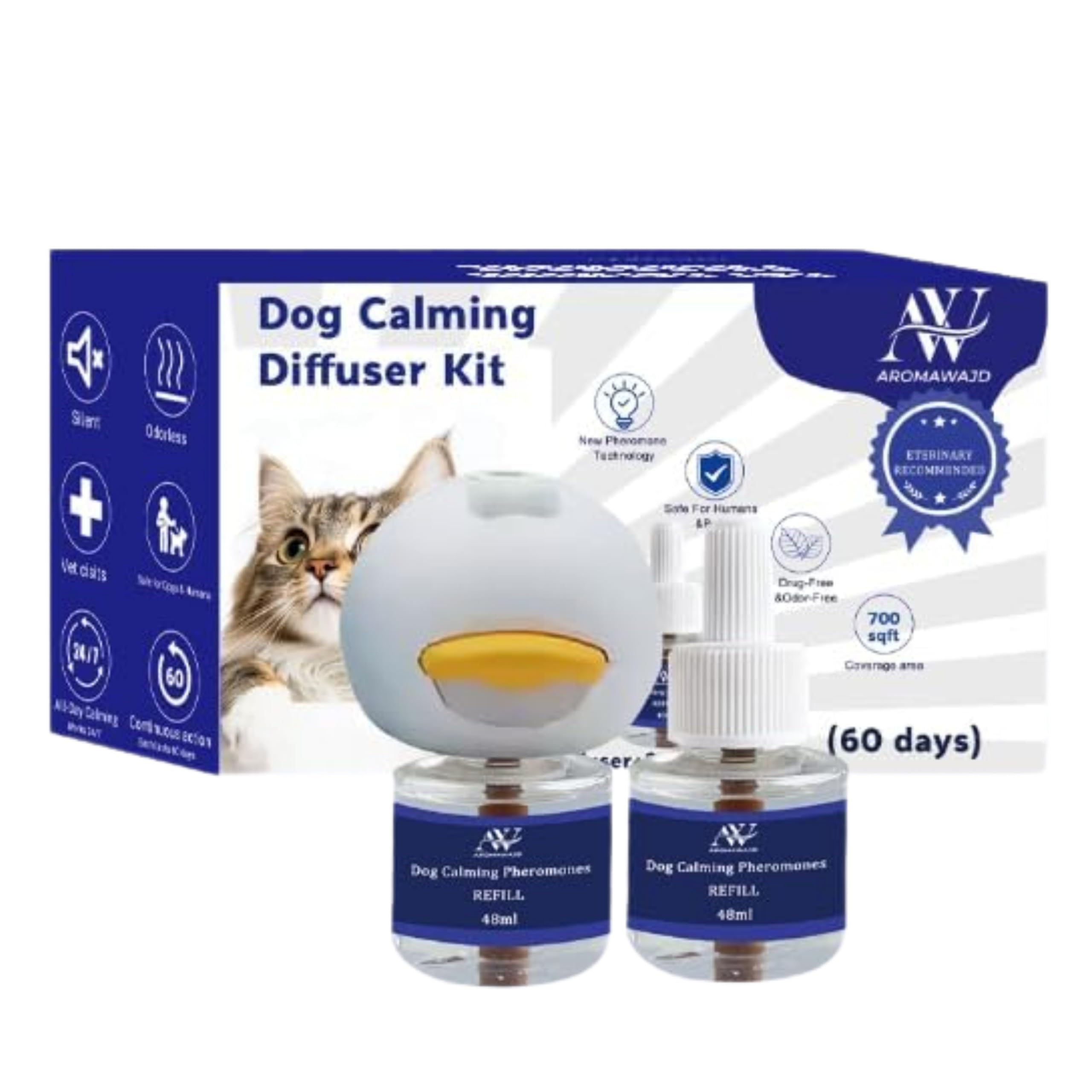 Cat Calming Pheromone Diffuser Kit | Natural Anxiety & Stress Relief for Cats | Reduces Fighting, Spraying & Scratching | Covers Up to 700 sq ft - Vet Recommended | 60-Day Plug-In Refill Included